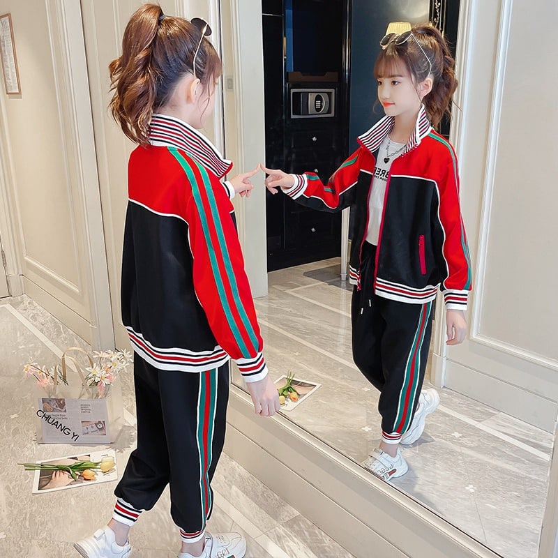 Promo !! Setelan baju anak cewek / setelan jacket trendy blaster gucci import ukuran 5-12tahun (hitam)