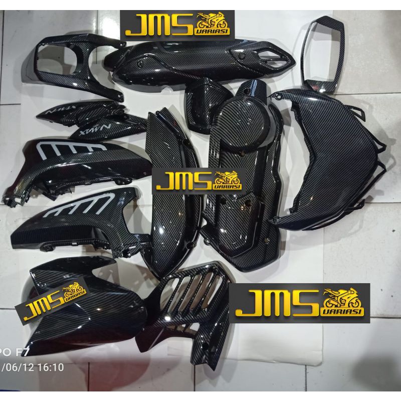 cover tutup carbon full bodi paket set nmax new cvt filter radiator knalpot bodi Speedo stang spakboard dashboard/kunci kontak ducktail cover sen atas zoro