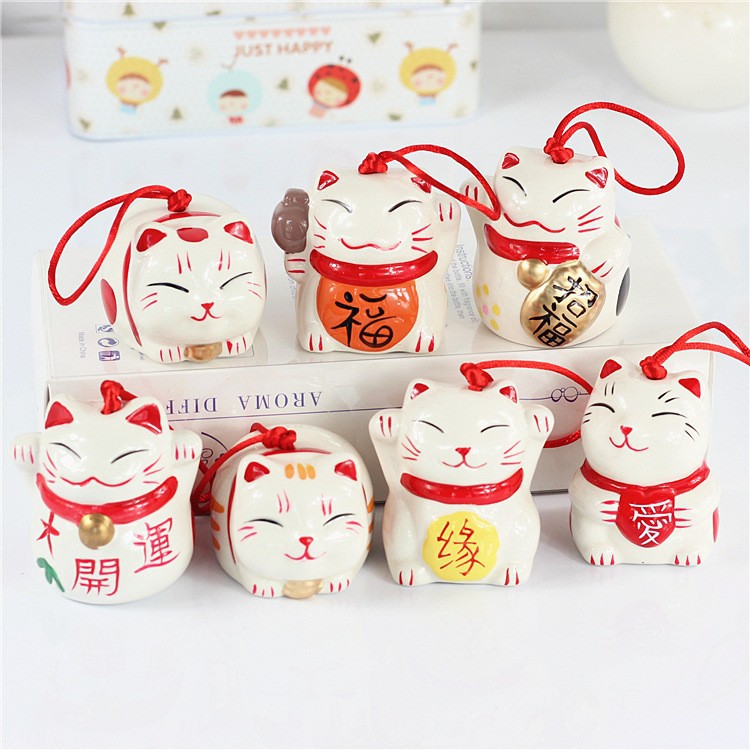 MANEKI NEKO LUCKY CAT LONCENG KERAMIK PUTIH KECIL