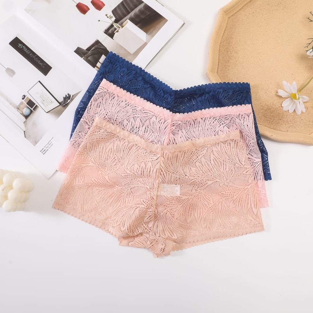 BRGUNIK Celana Dalam Wanita Briefs Elastis Celana Dalam Renda B086