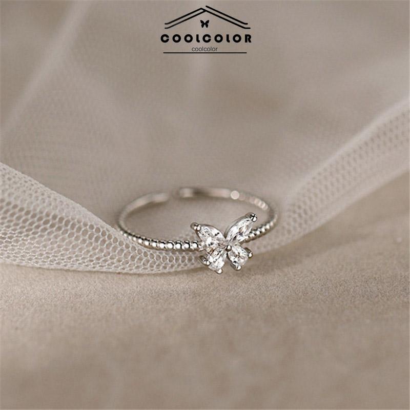 COD❤️Cincin Kupu-Kupu Wanita Korea Anti Karat Dan Anti Luntur Model Terbuka DesainAksen Berlian Untuk  Fashion Aksesoris Murah