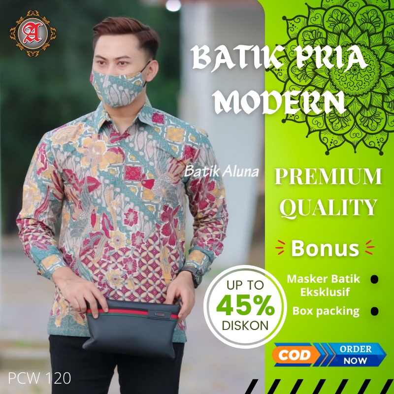 Kemeja Batik Solo Pria Lengan Panjang Lapis Furing Slim fit Modern Aluna Sragen Original Baju Kerja 
