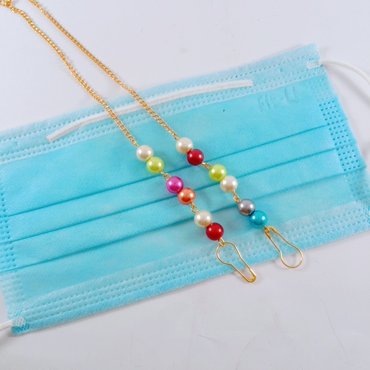 Kalung Masker Pelangi Rantai Kalung Strap Masker Mutiara Korea gantungan masker manik mutiara warni
