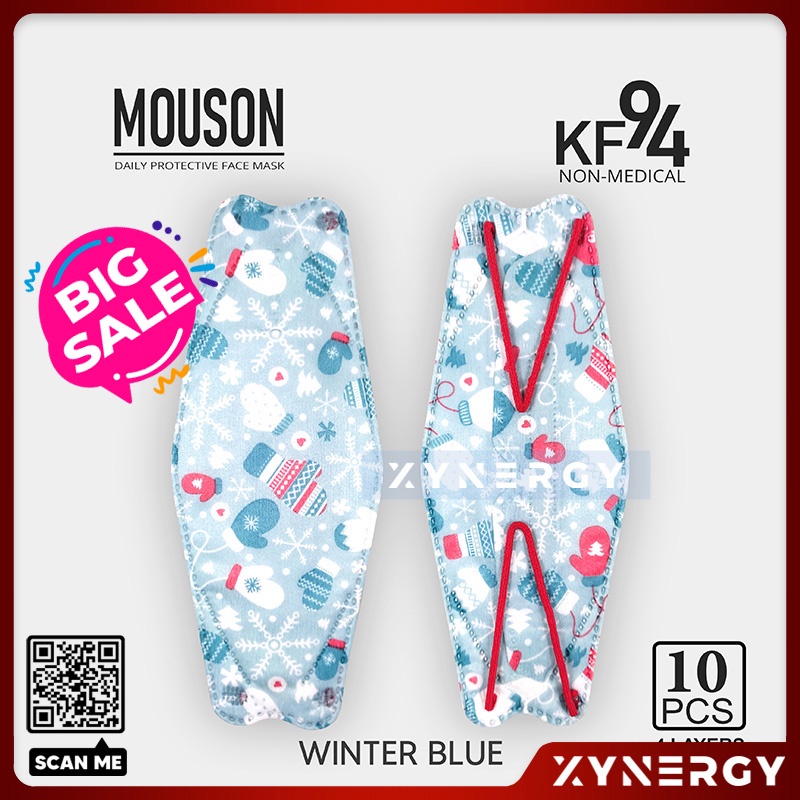 Masker Mouson KF94 Motif Winter Blue 4 ply isi 10 Masker Non Medis Sekali Pakai