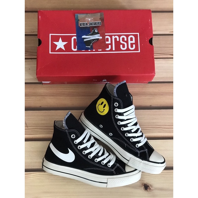 SEPATU CONVERSE 70s HIGH X NIKE SMILE CHINATOWN BLACK WHITE | Shopee