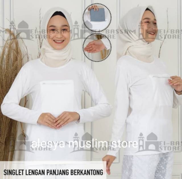 Kaos dalaman wanita tangan panjang haji umroh / kaos dalaman wanita kantong doraemon