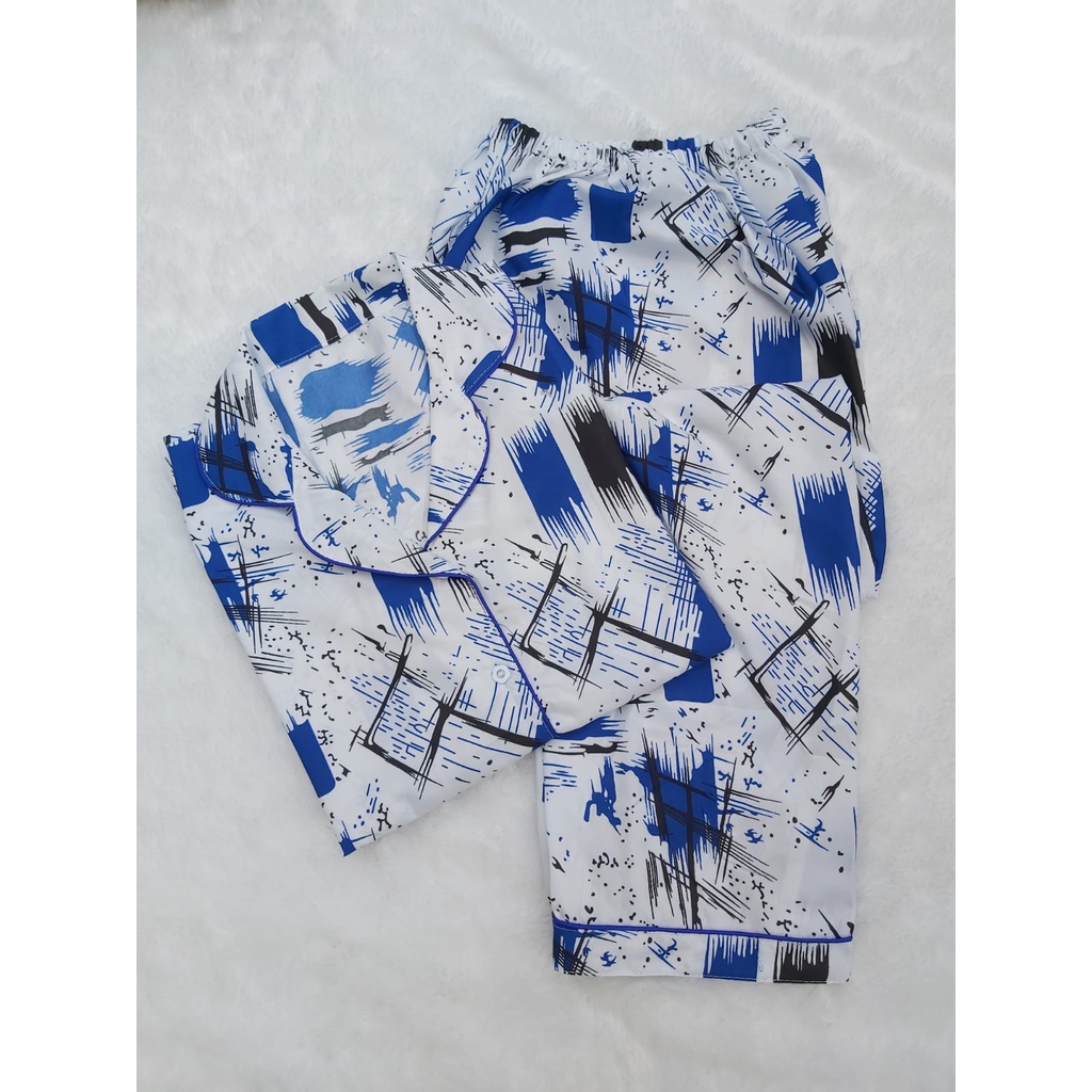 JNV Piyama CP Wanita Motif Kotak 01 - Baju Tidur Lengan Pendek - Katun Premium-ABS BRUSH BIRU