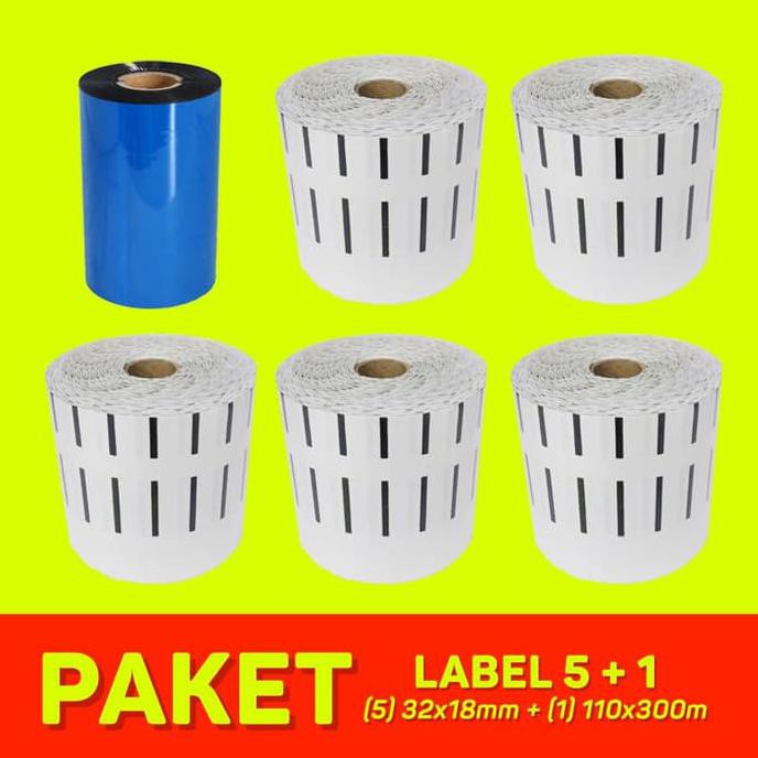 

Paling Dicari] Paket Label Ribbon Barcode 5 + 1 ( Semicoated 32X18Mm + Wax 110X300M )