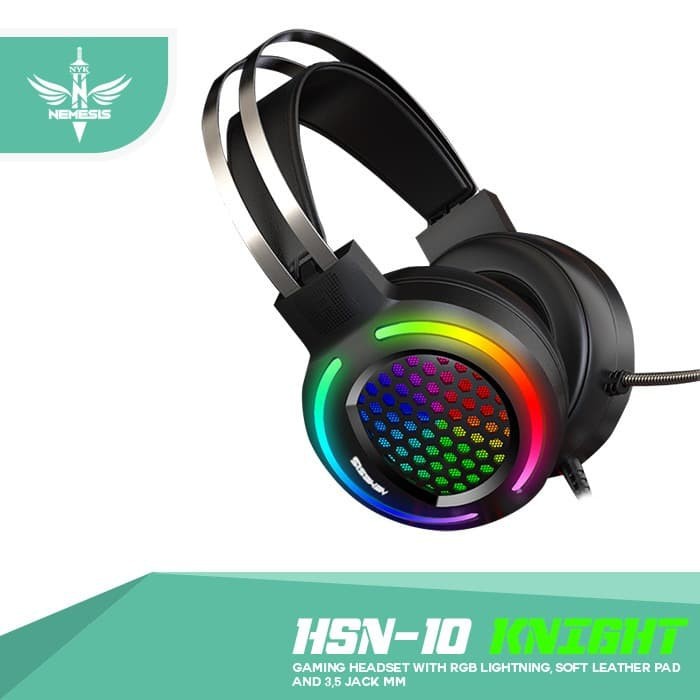 Headset gaming nyk nemesis wired audio 3.5mm Usb rgb with mic knight Hsn-10 Hs-n10 - Headphone