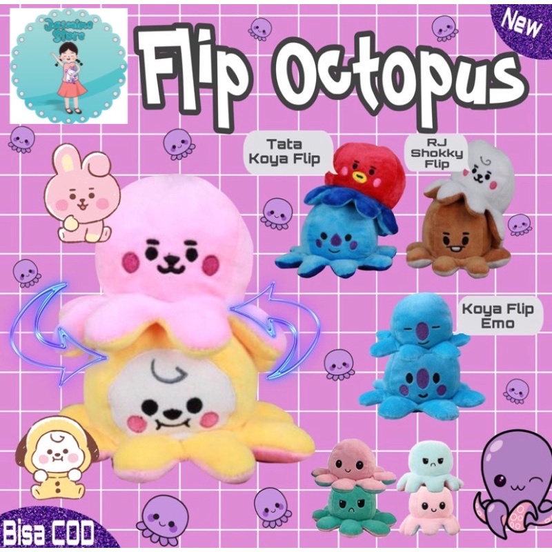 Boneka Flip Octopus/Boneka Octopus Bolak-balik/Boneka Cumi Flip/Boneka/Koleksi Boneka Gurita Tiktok/Boneka Octopus Bolak-Balik