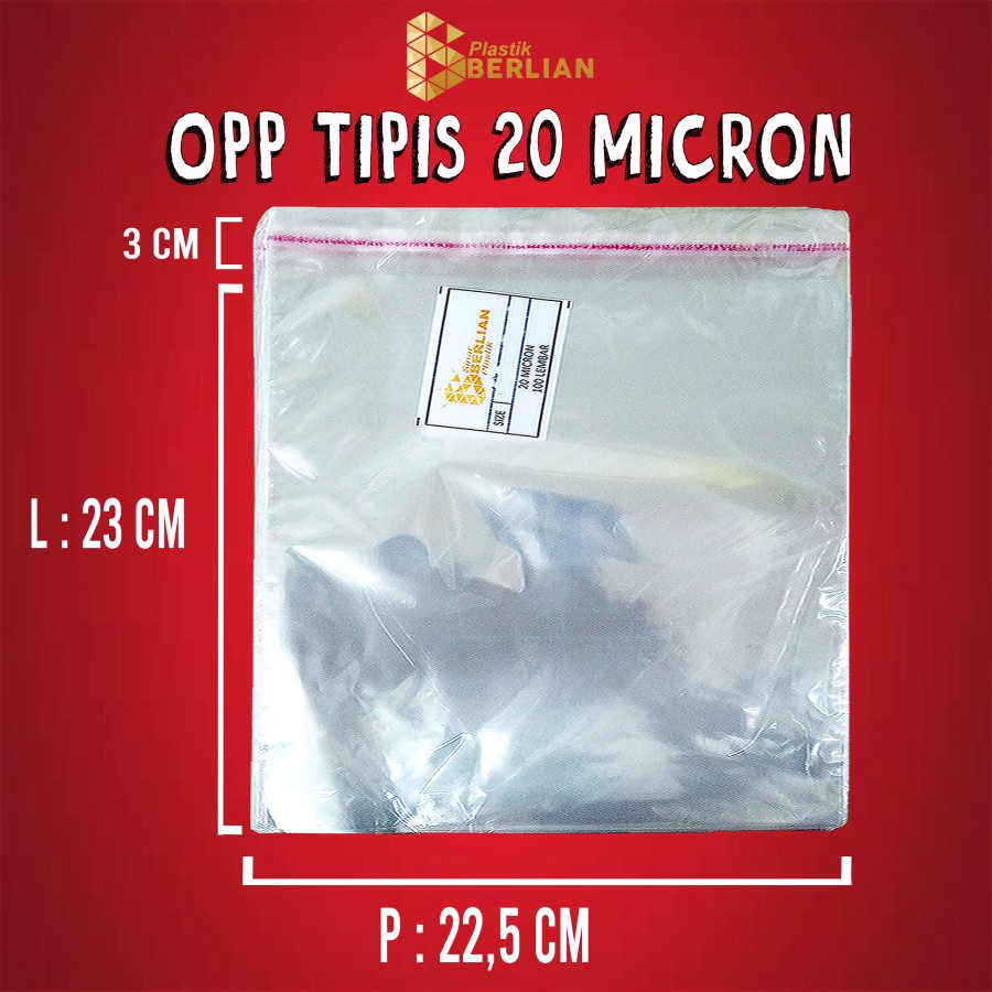 

22,5 x 23 cm Plastik OPP TIPIS (100 lbr) lem/seal