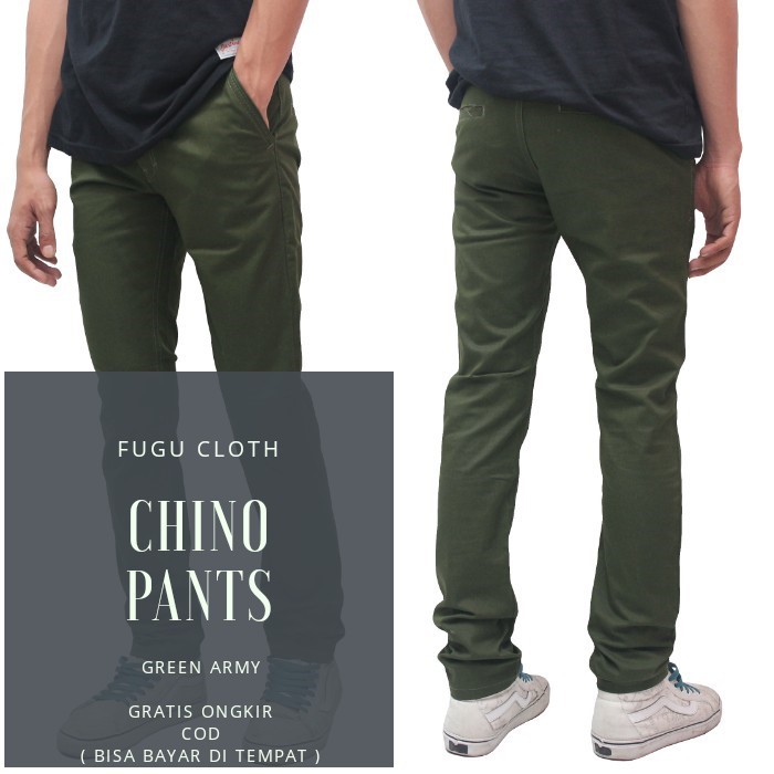  Celana  Chino Panjang Pria  Hijau Army Premium Slim  Fit  