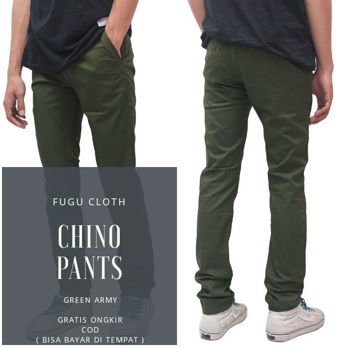  Celana  Chino Panjang Pria Hijau Army Premium Slim Fit 