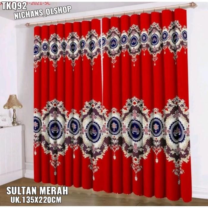 Gorden Smokring Murah Motif Batik Sultan Merah / Gorden Pintu Jendela