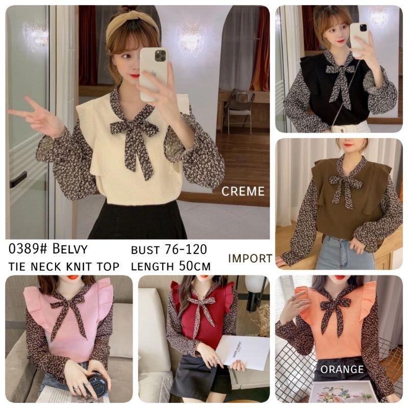 MDLV ~ 0389 BELVY TIENECK KNIT TOPS / BLOUSE CEWEK / ATASAN RAJUT CEWEK / FASHION IMPORT WANITA