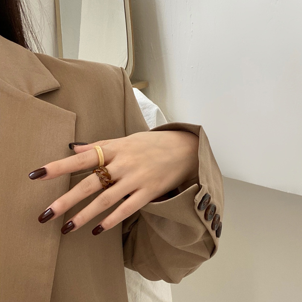 MXBEAUTY Fashion Jewelry Resin Rings Vintage Chain Finger Ring Set Trendy Elegant Korean Cool Party Wedding Girls Acrylic/Multicolor