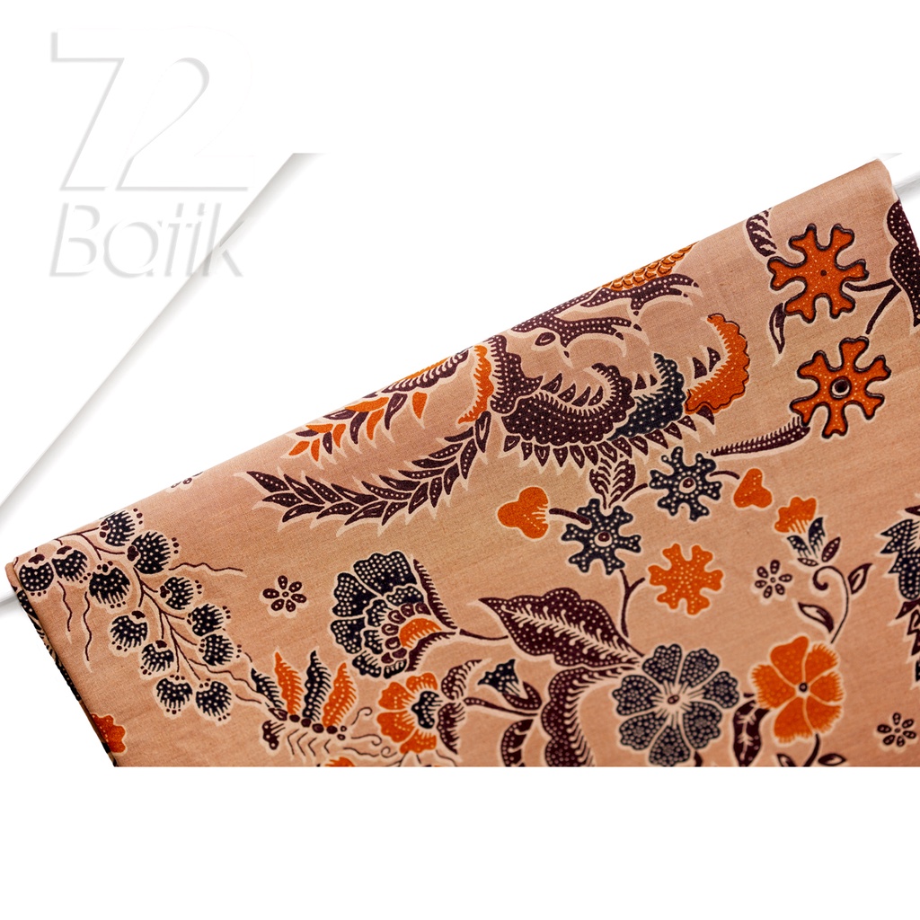 KAIN BATIK PREMIUM Bahan Katun Motif Tresno Asih Warna Cream Coklat Orange 721439 Cap 72 Jarik Jarit Samping Kebat Panjang Batik Katun Modern Premium Bahan Seragam Batik Pernikahan Kantor Keluarga Murah Kamen Jadi Batik Bali Lembaran