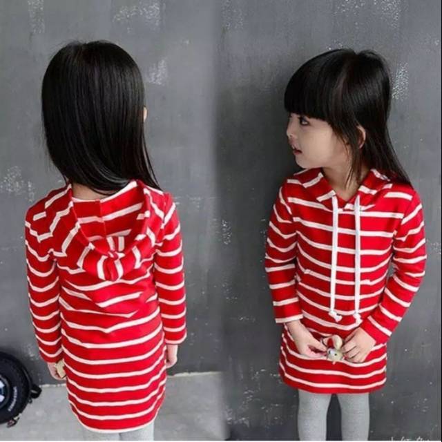 Blus hoddie anak perempuan import motif garis