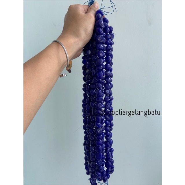 manik Batu alam blue agate biru Beads 14 x 12mm bahan gelang kalung anting strap mask kerajinan tangan craft citayam fashion week etink vintage elegan bali