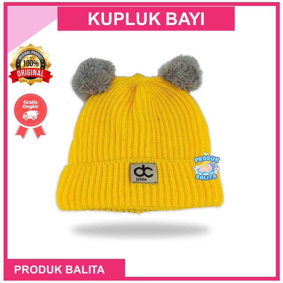 Topi Kupluk Bayi Kupluk Bayi Rajut Polos Pom pom Import Murah