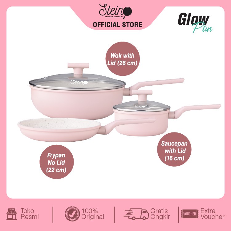 Panci Steincookware Paket Glow Pan Series Set Panci Stein Granite Glow Wok Pan Frypan Sauce Pan Stein Cookware