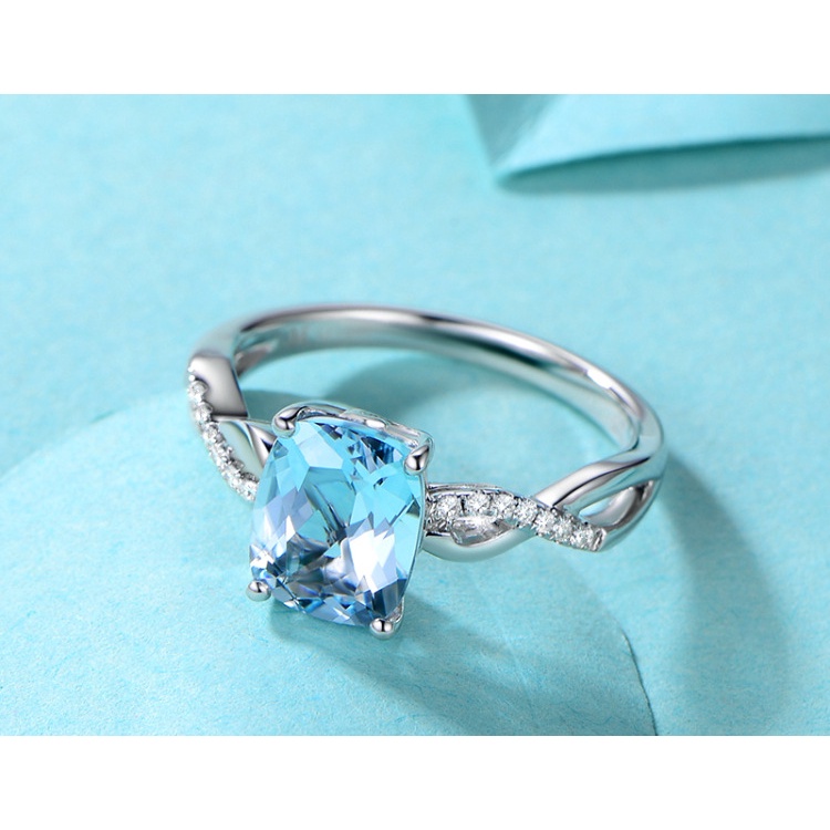 Cincin Sterling Silver 925 Dengan Batu Hias Biru Laut Untuk Wanita Ccb52