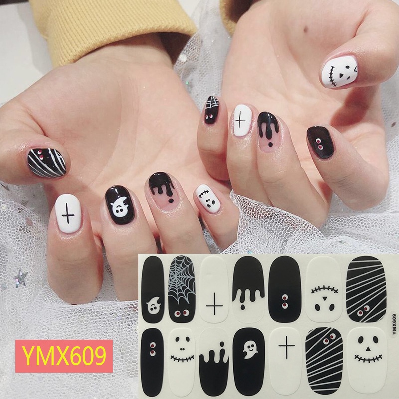 Stiker Kuku Warna Hitam Motif Halloween Untuk Dekorasi Manicure