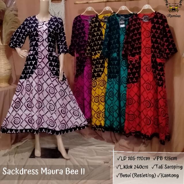 SACKDRESS MAURA BEE II RUMINA BATIK DASTER BATIK CAP BATIK PEKALONGAN HALUS RAYON SUPER ADEM BUSUI