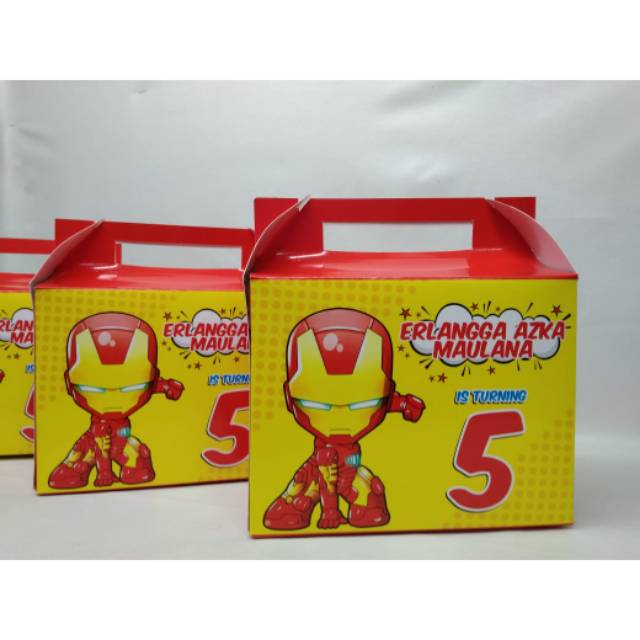 Snack box / kotak snack ulang tahun custom karakter ironman hompimpa party