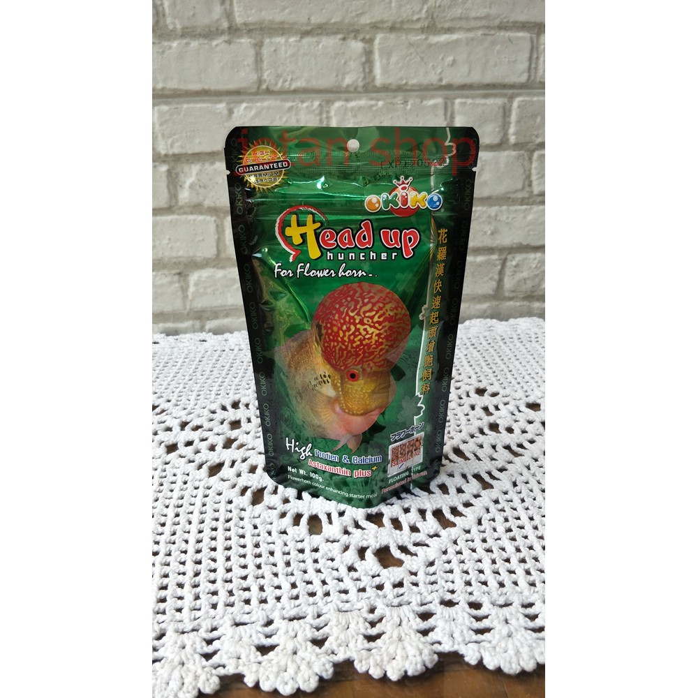 Head Up Huncher Okiko hijau makanan pakan ikan louhan flower horn 100gr