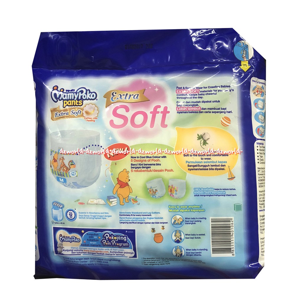 Mamypoko Pants Extra Soft Boys M Isi 17 diapers celana berdaya serap tinggi