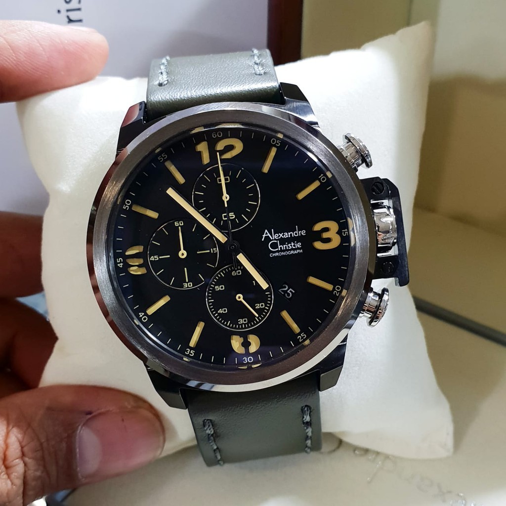 ALEXANDRE CHRISTIE ORIGINAL AC2680 TALI KULIT HIJAU JAM PRIA