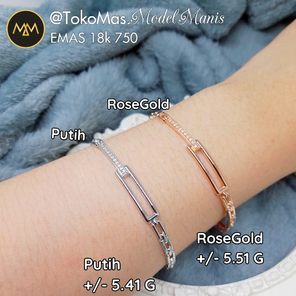 Gelang Plat Rantai Kotak emas putih rosegold 750 kadar 18k