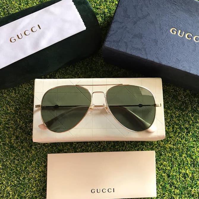 ORIGINAL  Kacamata Gucci Aviator Sunglasses Artis Wanita Pria Fashion Korea - Hitam