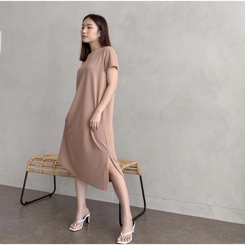 VIVIAN PREMIUM LOOSE MAXI DRESS KOREA - CASUAL LONG DRESS BUMIL FRIENDLY - DRESS SANTAI - MAXI DRESS BASIC WITH SLIT - COMFY DRESS