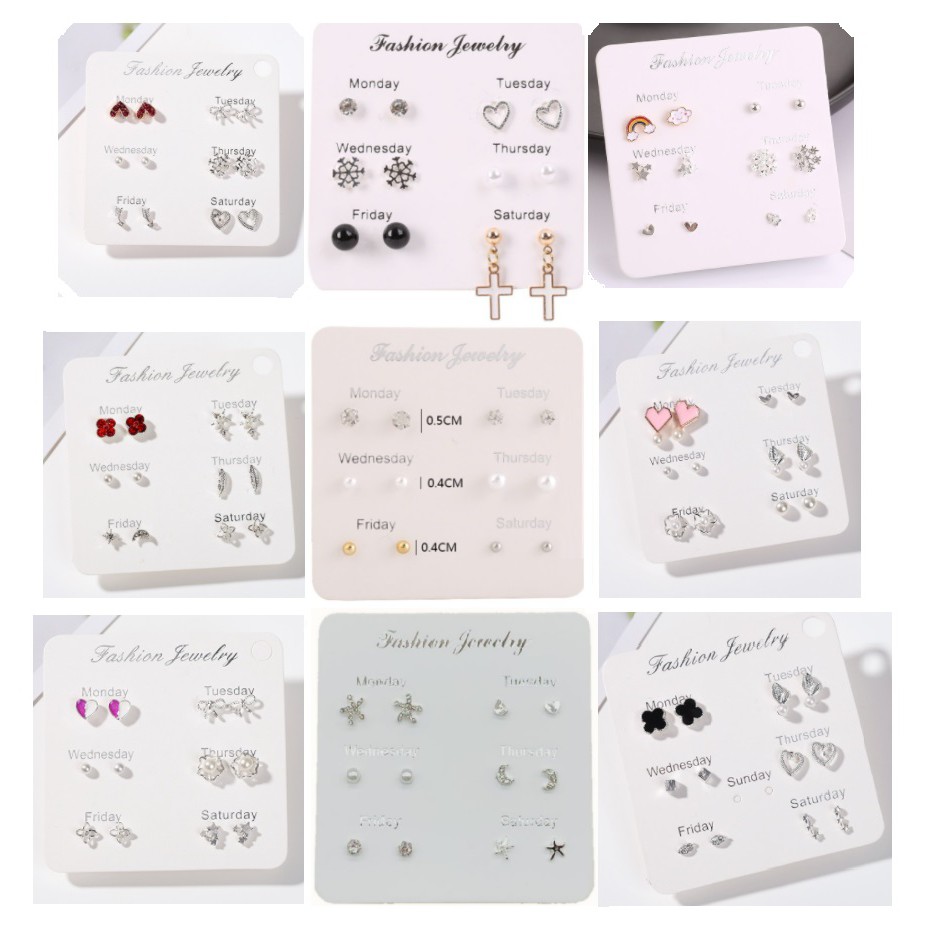 6 Pasang Anting Set Tindik Tusuk untuk 1 Minggu Korea Fashion Earrings Pria Wanita Stud Korean style