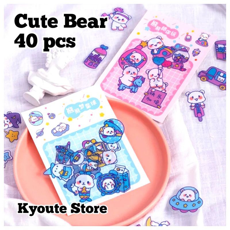 

40 pcs Sticker Dekorasi Beruang Lucu Cute White Bear Scrapbooking Journaling Diary Planner Bujo