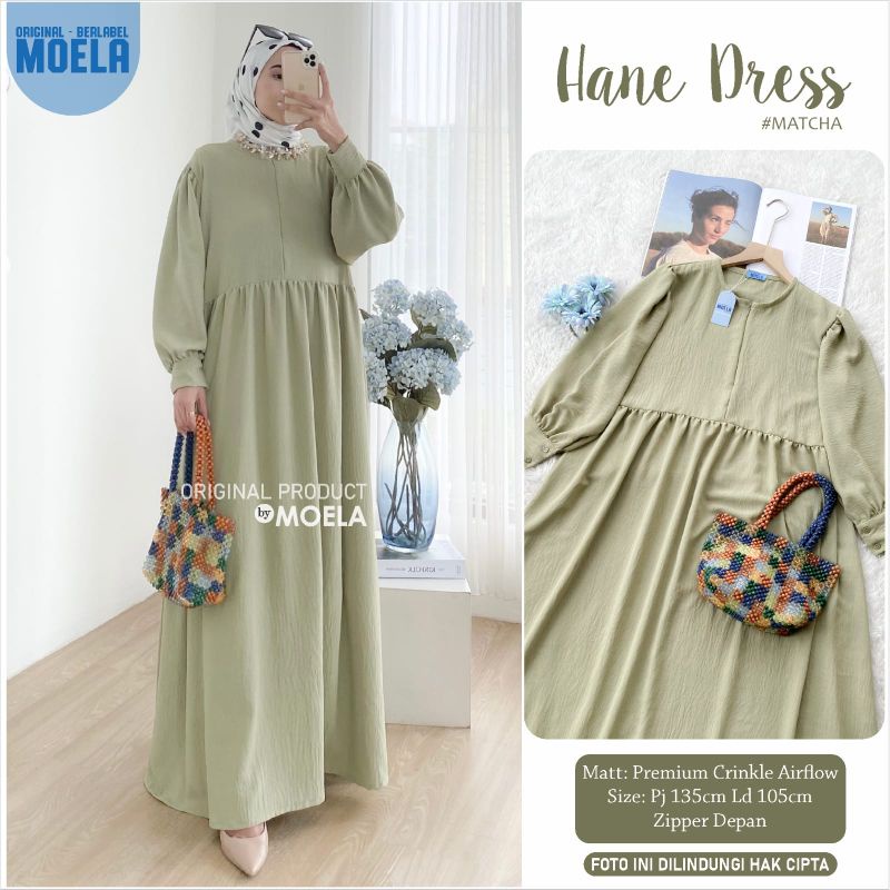 Aura Hane Dress Gamis Jumbo Polos Allsize Busui Premium Crinkle Airflow Original Ori Moela Berlabel-Hane matcha