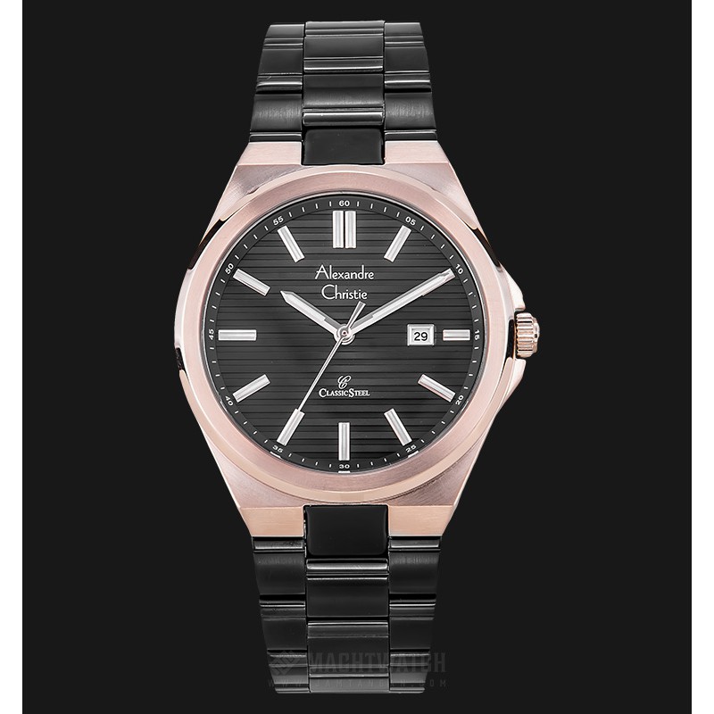 Alexandre Christie Classic Steel AC 8563 MD BBRBA Men Black Pattern Dial Black Stainless Steel Strap