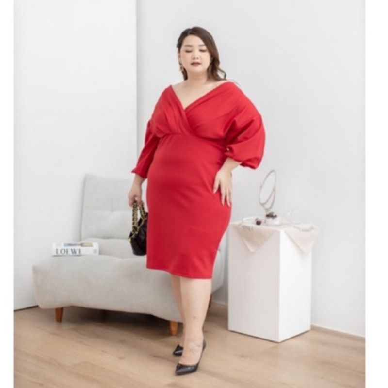 JUMBO DRESS PESTA WANITA SCUBA PREMIUM JEANETTE FIT LD 120