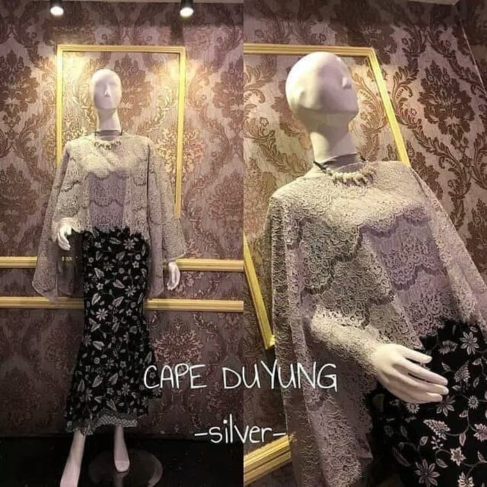 Set Cape Brukat Warna Silver Mix Duyung / Kebaya Modern