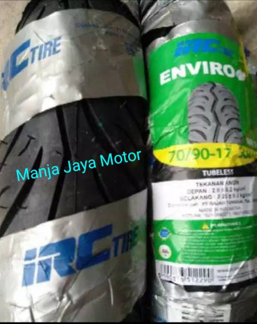 Paket ban tubeless Front 70/90-17 &amp; 80/90-17 Rear IRC Enviro Free pentil for bebek Honda/Yamaha/Suzu