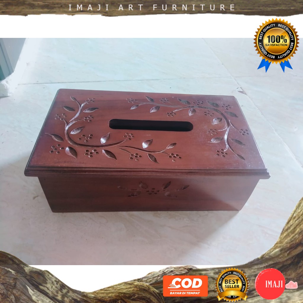 [ COD ]  Tempat tisu / Wadah Tisu / tempat Tissu Tisyu Kayu Jati Ukir Ukiran Cukit Unik Dekorasi Mej
