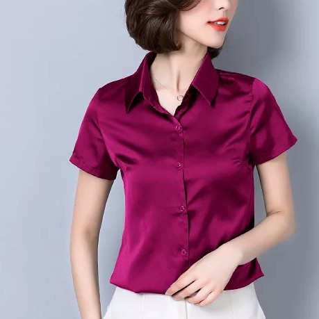 Kemeja Wanita Pendek Satin Harukka - NOSH Fashion-Ungu