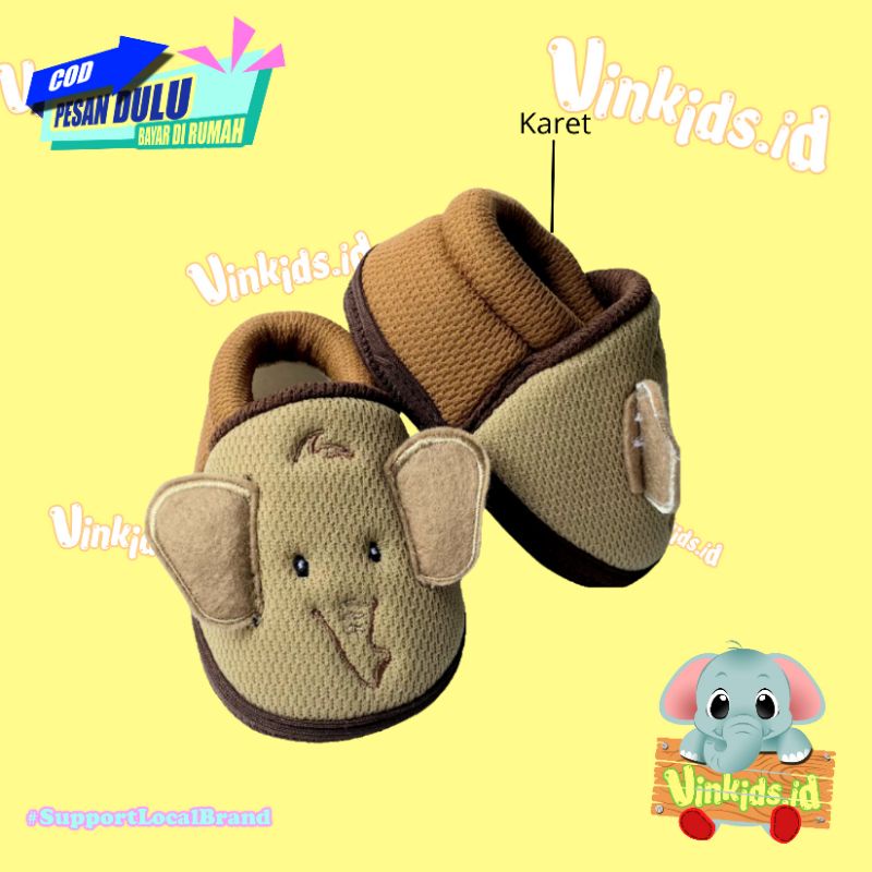 Sepatu Bayi Lucu / Sepatu Bayi Prewalker / Sepatu Bayi Laki Laki Perempuan 0 12 Bulan / Gajah Cokelat