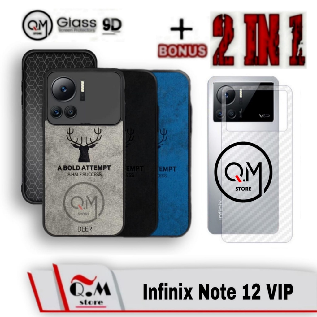 Paket 2 in1 Case Infinix Note 12 VIP Softcase Deer Pelindung Back Cover Bonus Skin Carbon Garskin