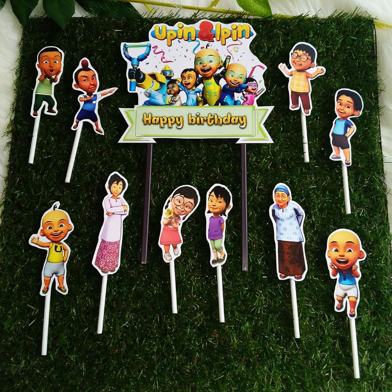Topper Cake Upin Ipin hiasan kue ulang tahun happy birthday karakter