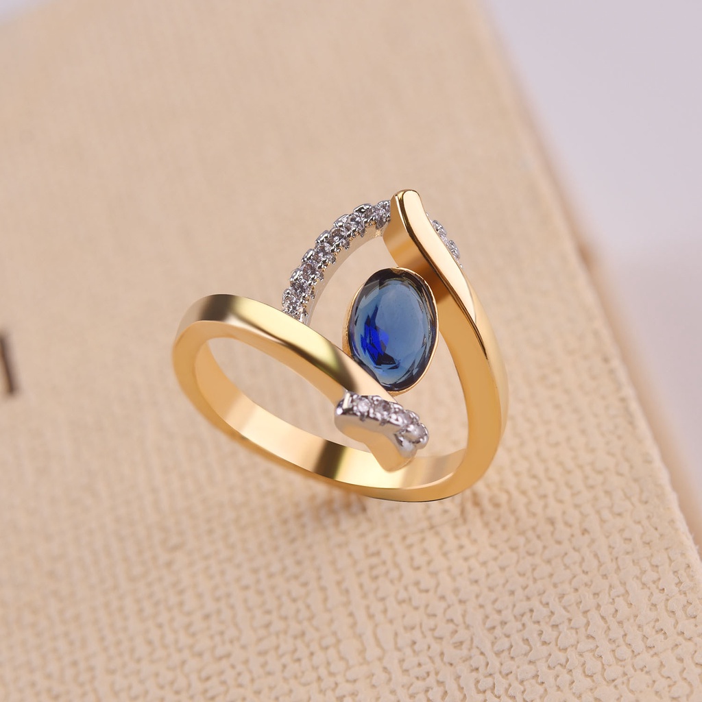 perak asli 925 cincin emas Wanita Perhiasan Fashion Batu Permata Biru CCB58