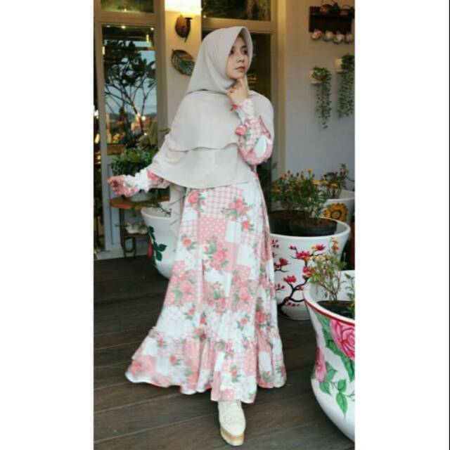 Gamis Salem Peach Hitam Wolfis Monalisa Goldyna Murah