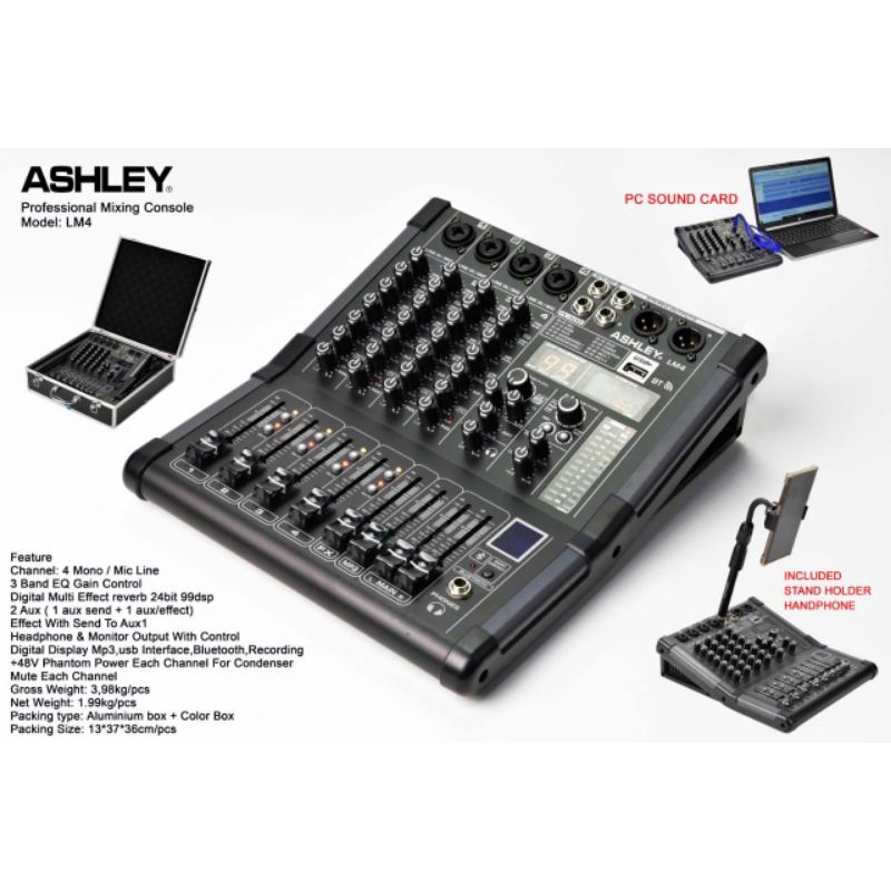 MIXER AUDIO ASHLEY LM 4-4 CHANEL ORIGINAL ASHLEY LM4 FREE KOPER